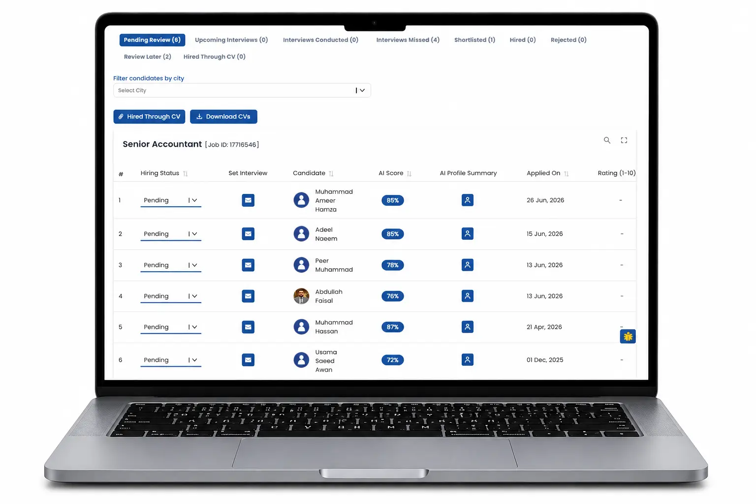 Applicant management dashboard