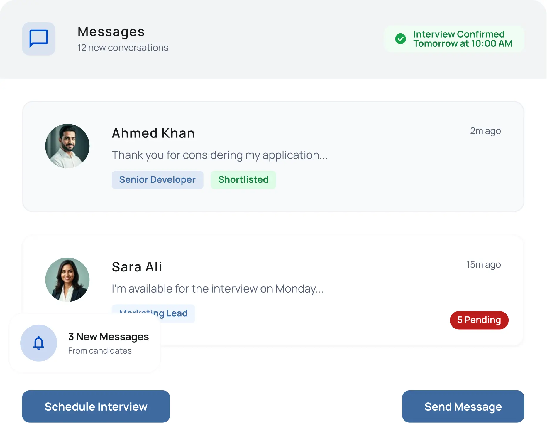 Candidate communication dashboard